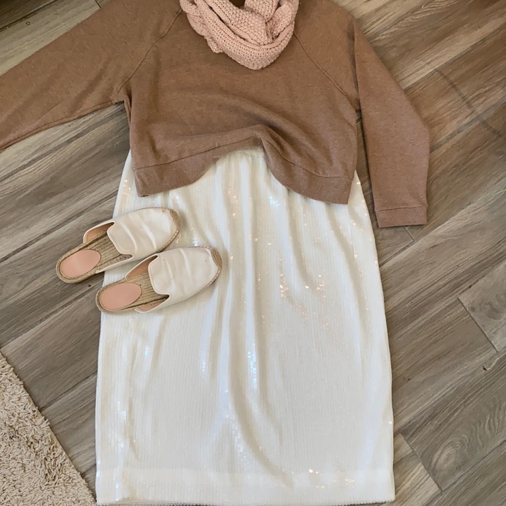 White sequins midi pencil skirt (J.crew)